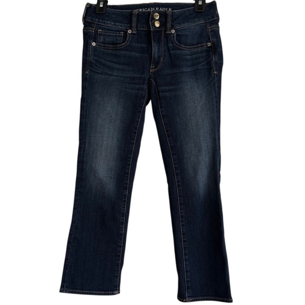 AE Artist Crop Dark Wash Super Stretch Flare Denim Jeans 2 Regular Boho